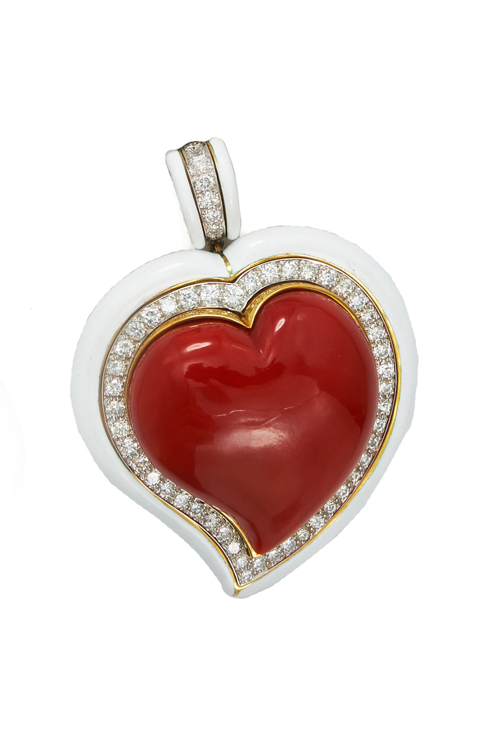 Coral Diamond Heart Pendant-YELLOW GOLD-JEWELRYFINE JEWELPENDANT-DAVID WEBB