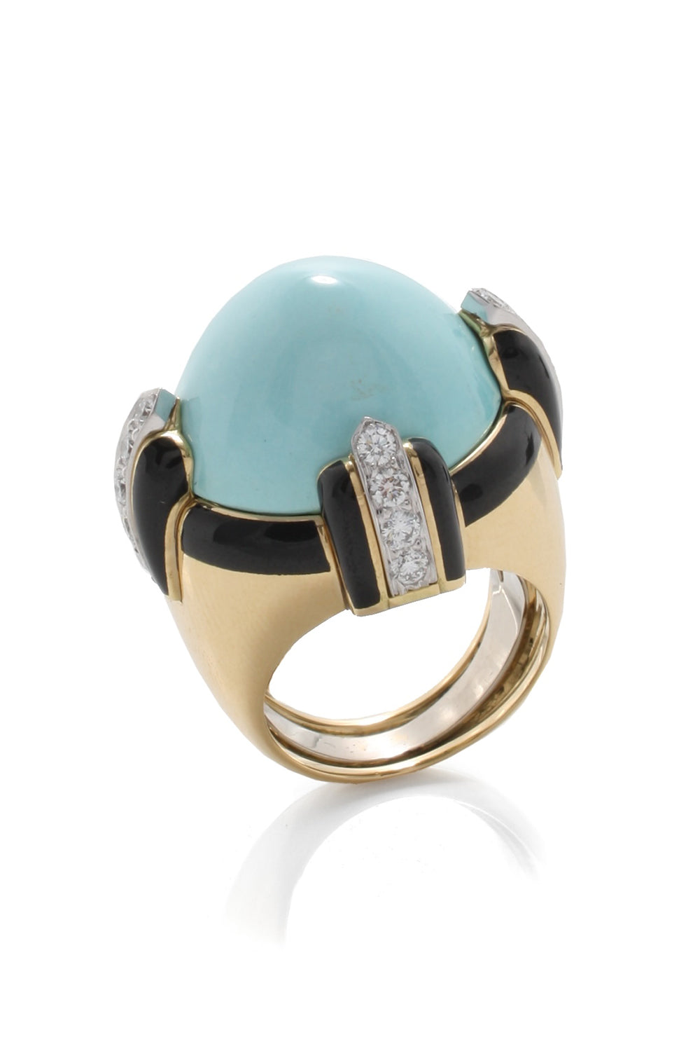 DAVID WEBB-Turquoise Diamond Black Pantheon Ring-YELLOW GOLD