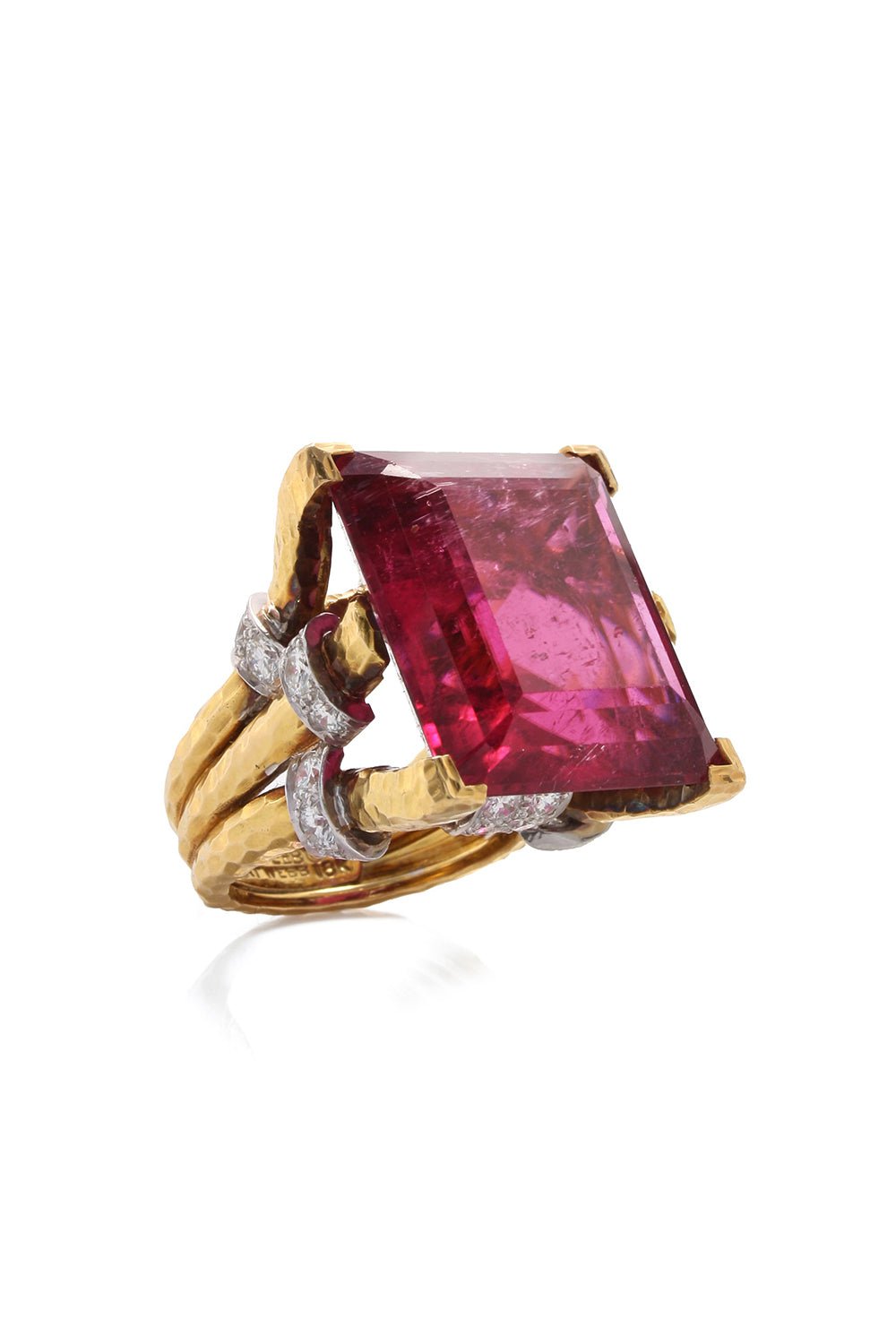 DAVID WEBB-Diamond Rubellite Trestle Ring-YELLOW GOLD