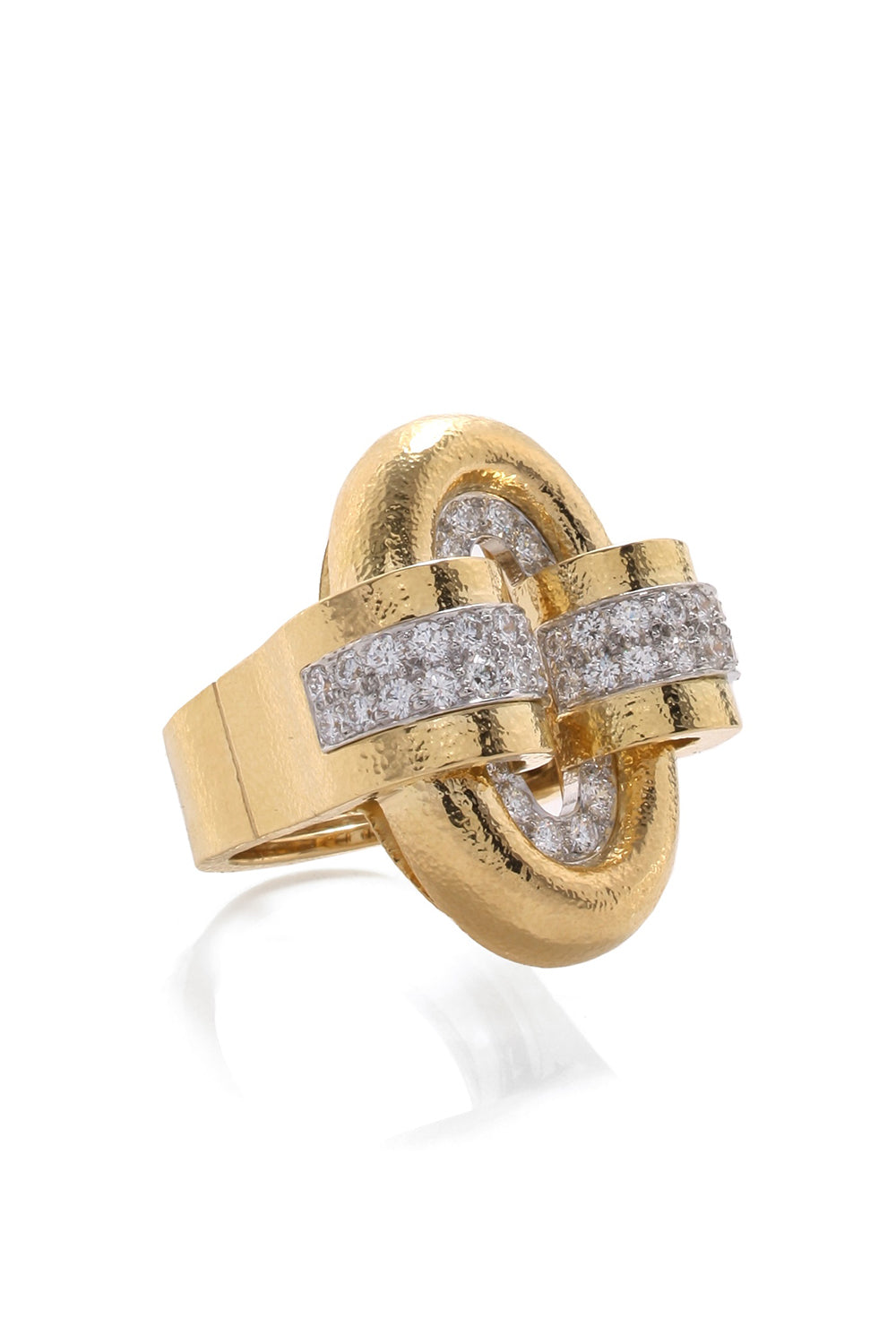 DAVID WEBB-Small Oval Buckle Diamond Ring-YELLOW GOLD