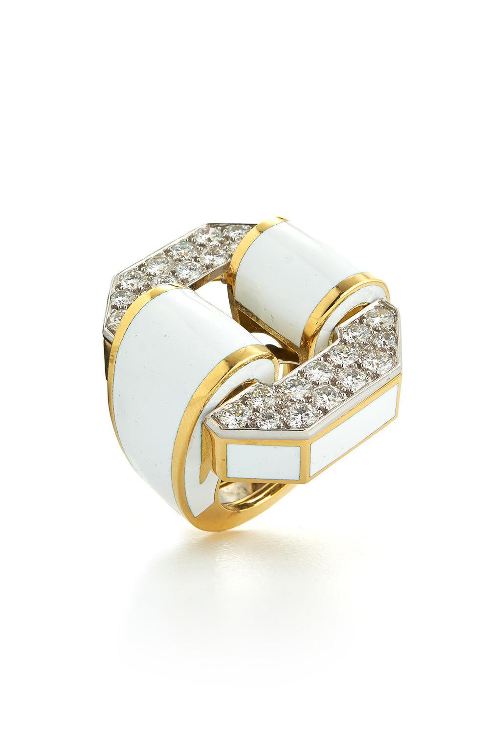 DAVID WEBB-White Octagonal Buckle Ring-YELLOW GOLD