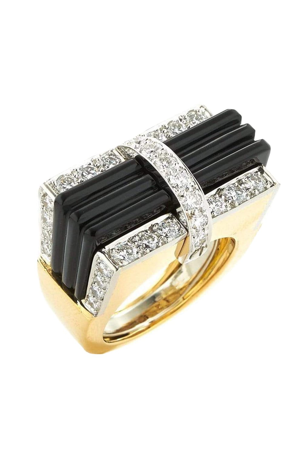 DAVID WEBB-Black Onyx Tuxedo Ring-YELLOW GOLD