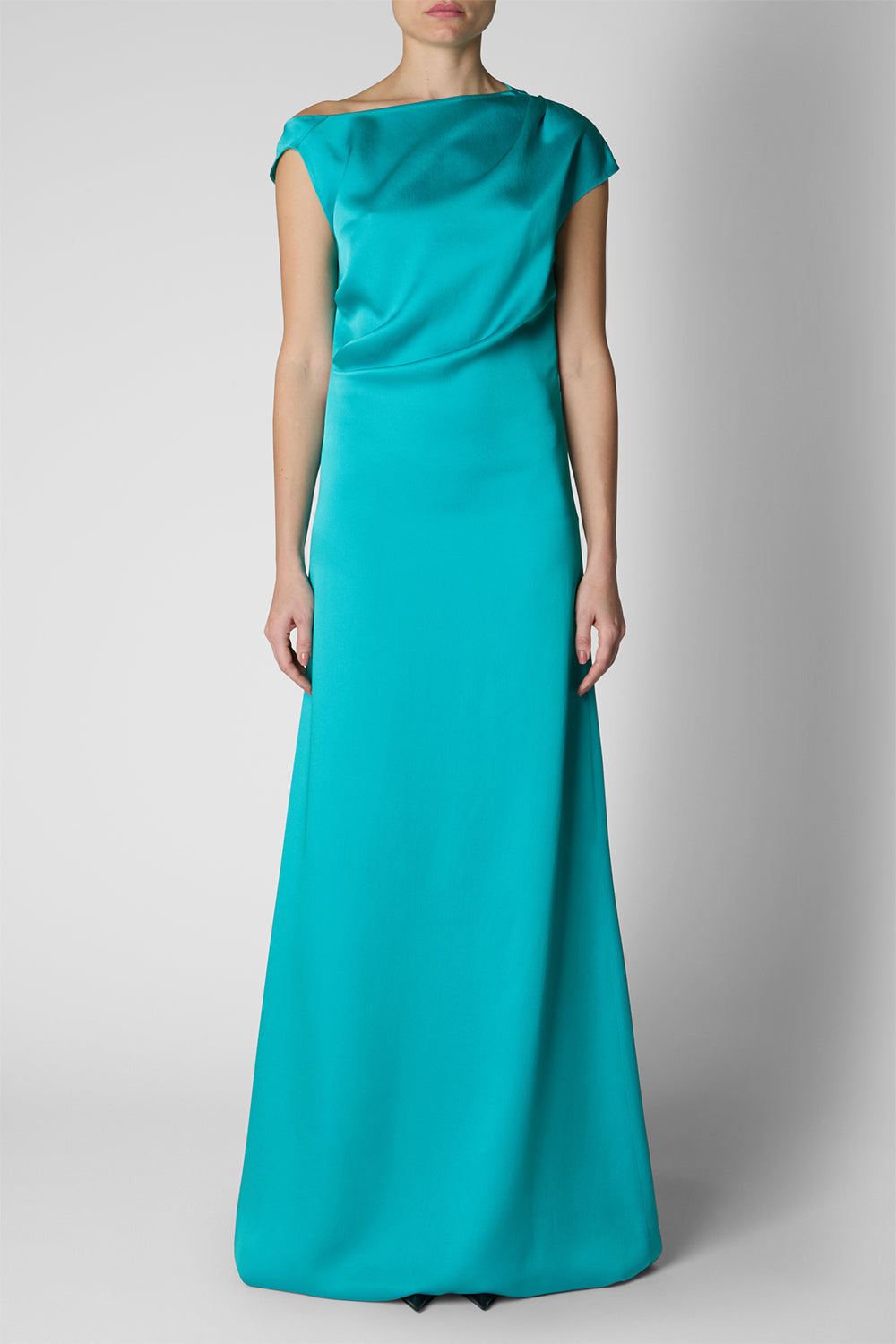 Off Shoulder Long Dress - Turquoise-TURQUOIS-40-CLOTHINGDRESSGOWN-DEL CORE