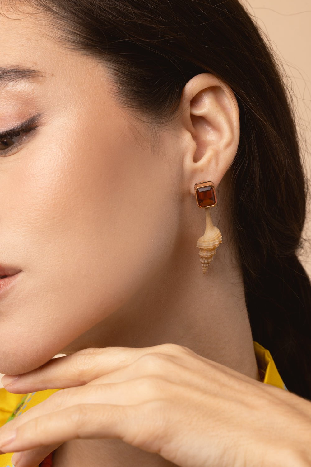 DEZSO BY SARA BELTRAN-Citrine Grande Murex Shell Earrings-ROSE GOLD