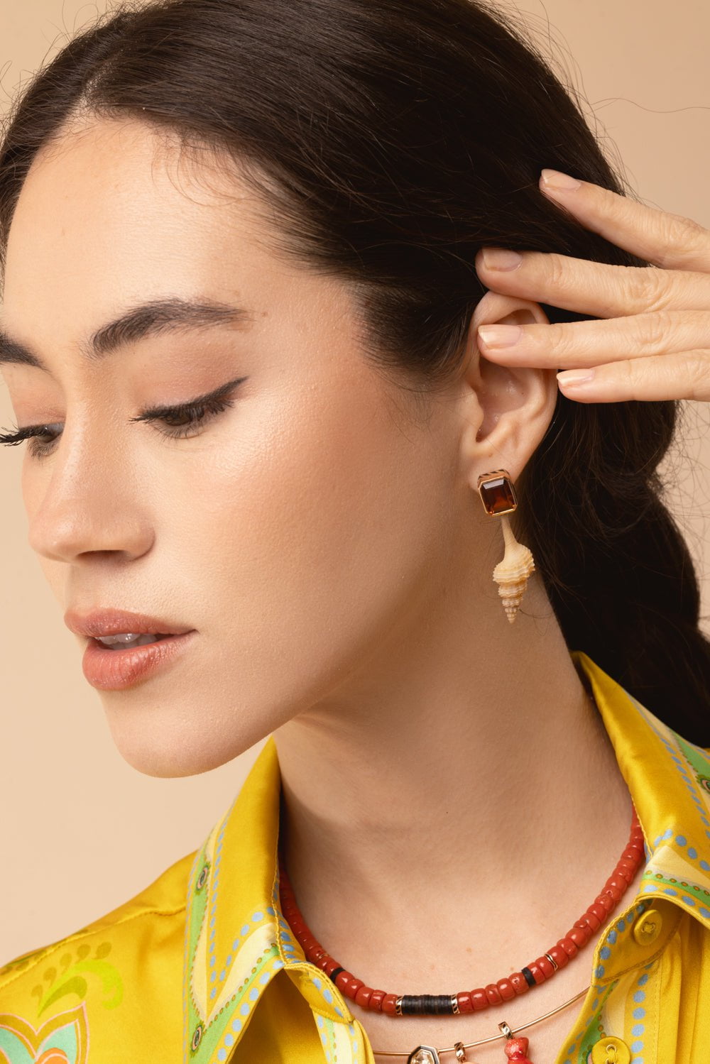 DEZSO BY SARA BELTRAN-Citrine Grande Murex Shell Earrings-ROSE GOLD