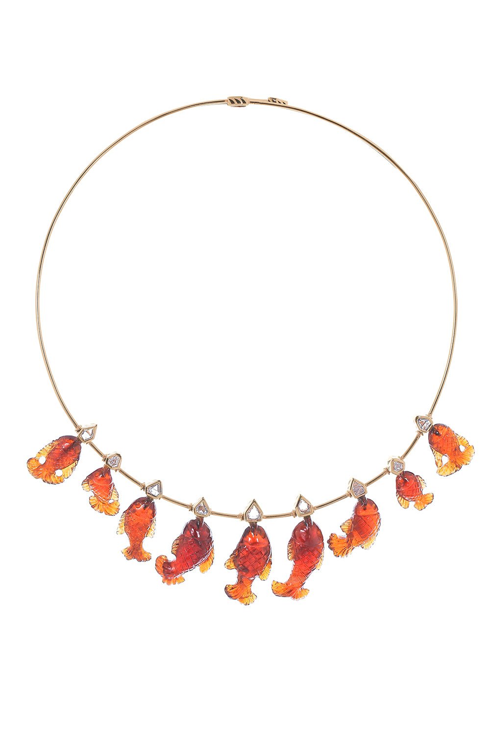 DEZSO BY SARA BELTRAN-Diamond Garnet Fish Wire Necklace-ROSE GOLD