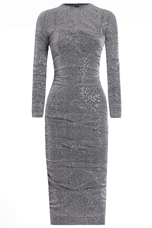 Long Sleeve Ruched Midi Dress-ARGENTO-40-CLOTHINGDRESSCOCKTAIL-DOLCE & GABBANA