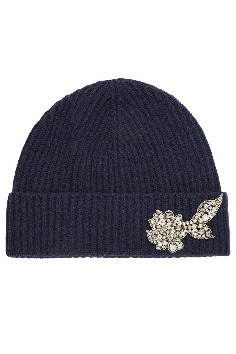 ERDEM-Embroidered Knitted Hat - Navy-NAVY