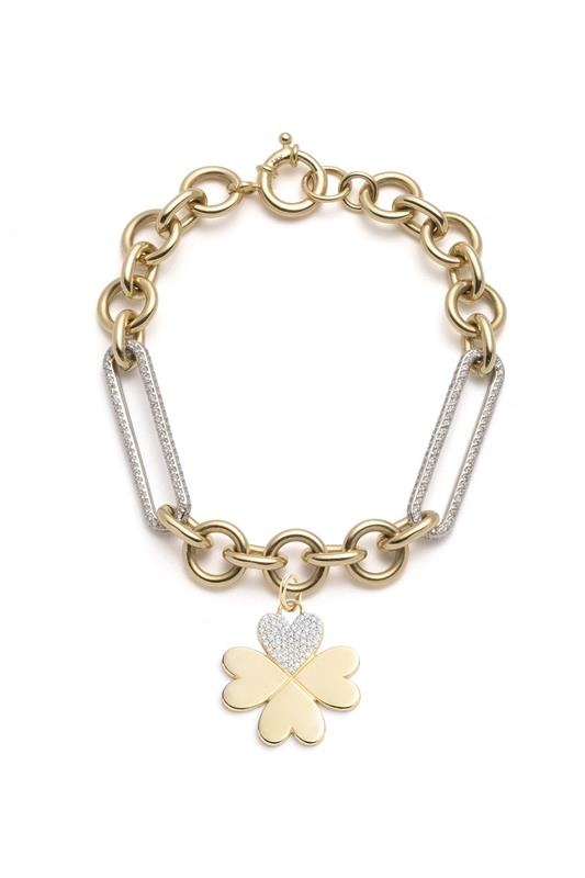 Clover Mixed Diamond Clip Bracelet-YELLOW GOLD-JEWELRYFINE JEWELBRACELET O-FOUNDRAE