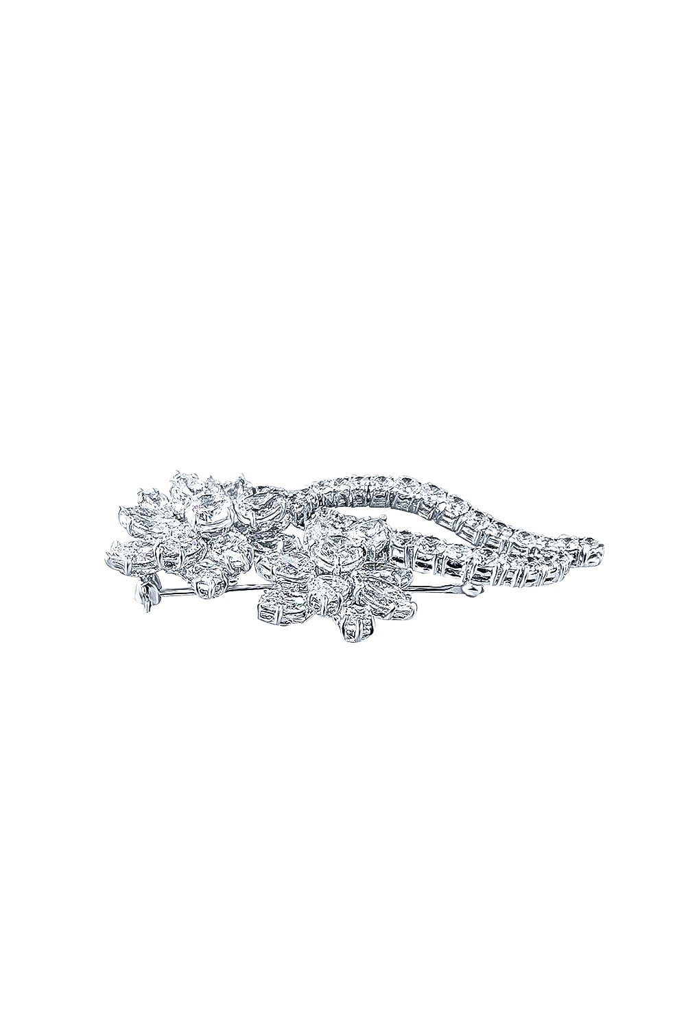 FANTASIA by DESERIO-Double Flower Brooch-WHITE GOLD