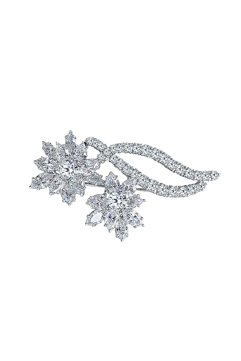 FANTASIA by DESERIO-Double Flower Brooch-WHITE GOLD