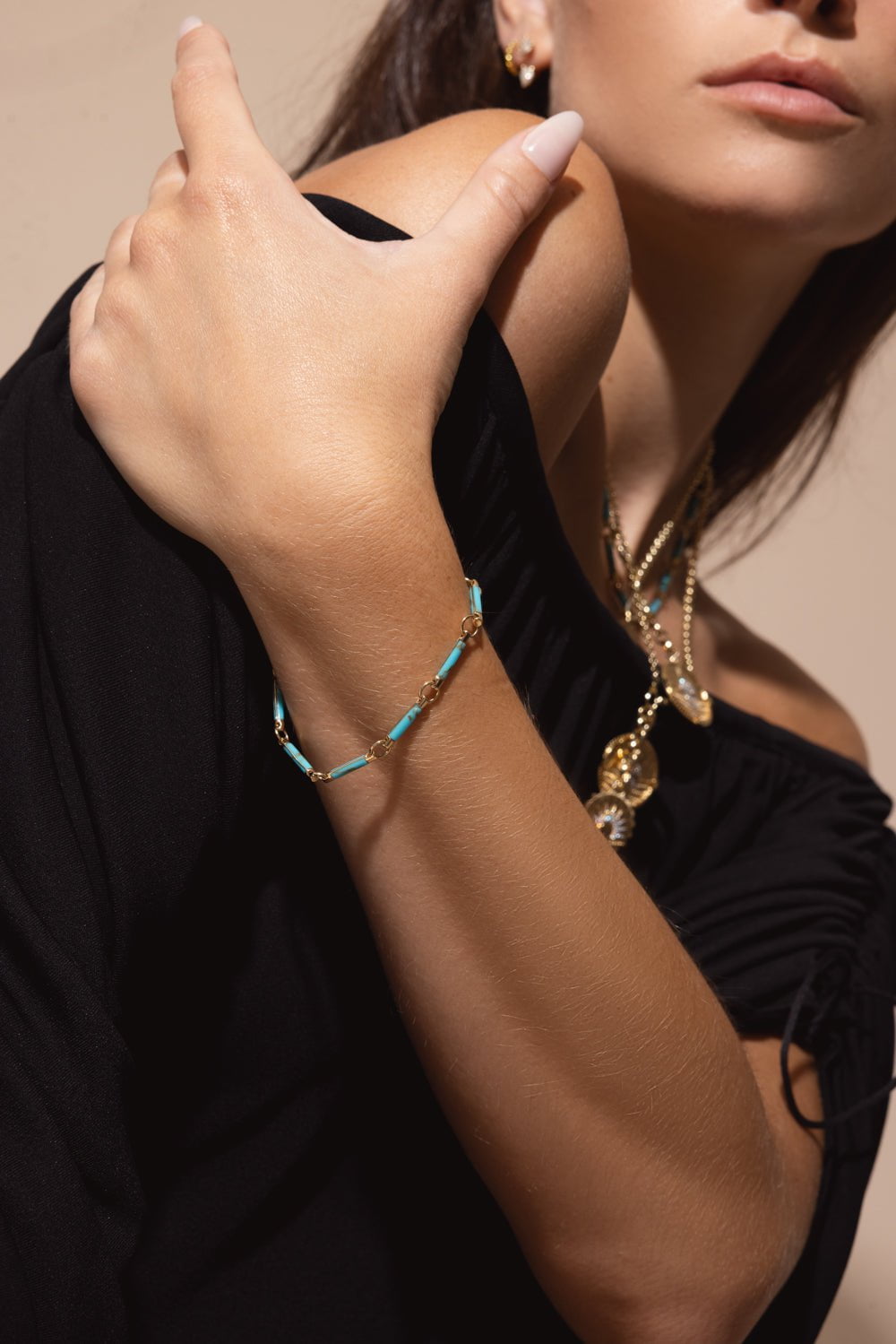 FOUNDRAE-Turquoise Element Chain Bracelet-YELLOW GOLD