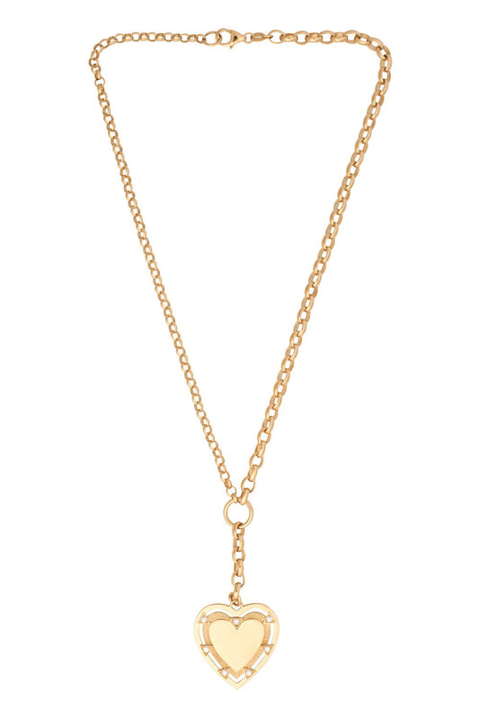 FOUNDRAE-Heart Token - Love Heavy Mixed Belcher Extension Chain Necklace-YELLOW GOLD