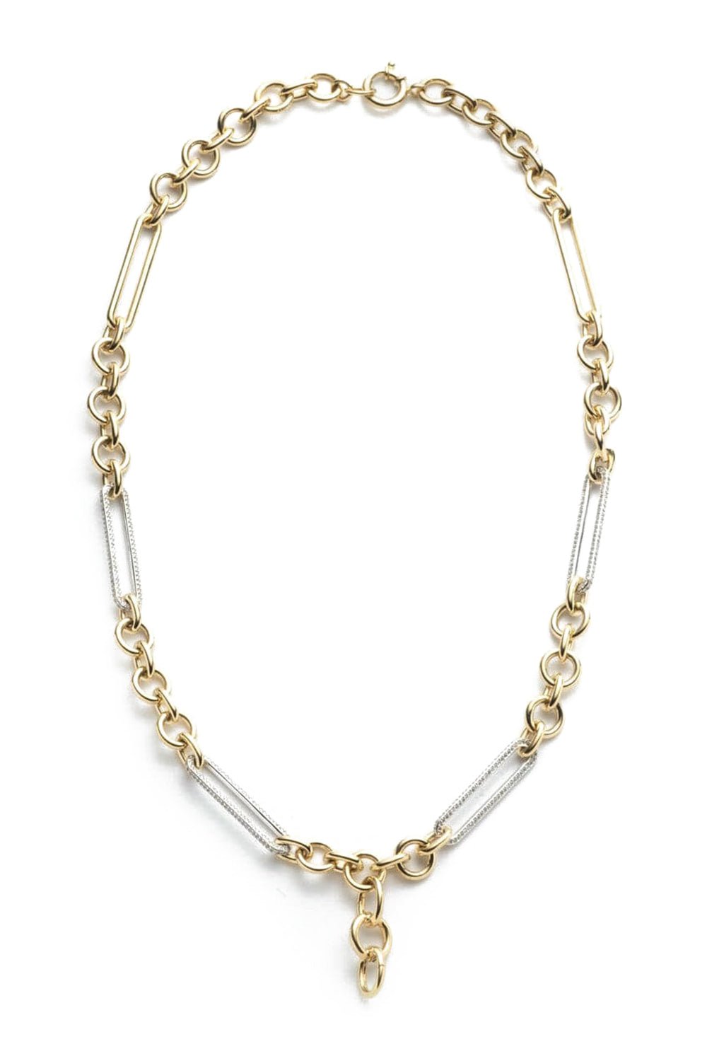 FOUNDRAE-Midsize Pave Diamond Link Extension Necklace-YELLOW GOLD