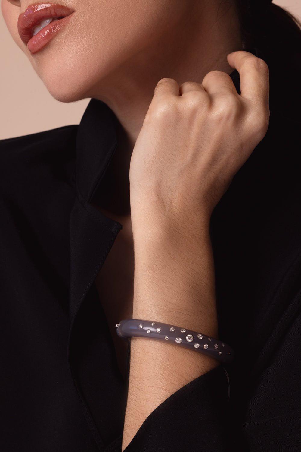 FRED LEIGHTON-Grey Chalcedony Constellation Bangle Bracelet-WHITE GOLD