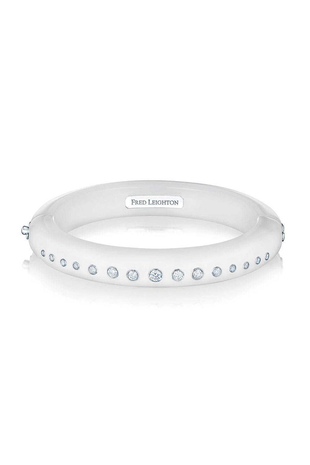 White Chalcedony and Diamond Bezel Line 
Bangle-WHITE GOLD-JEWELRYFINE JEWELBRACELET O-FRED LEIGHTON