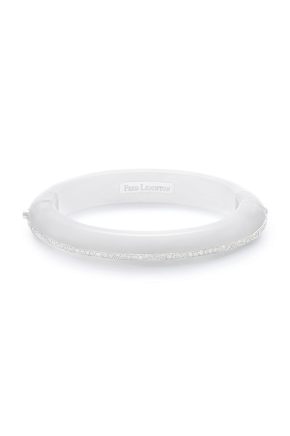 White Chalcedony and Diamond Line Bangle-WHITE GOLD-JEWELRYFINE JEWELBRACELET O-FRED LEIGHTON