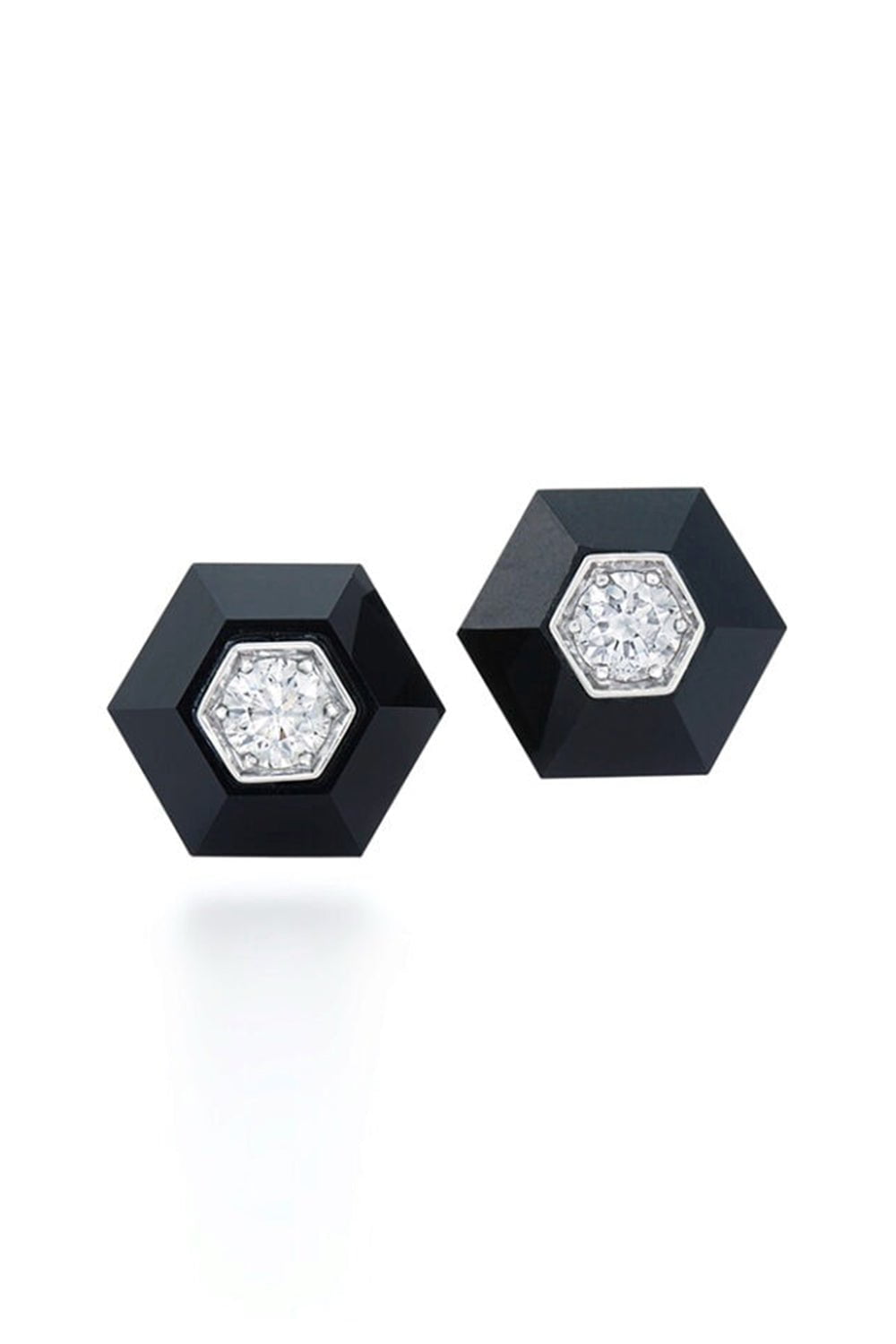 FRED LEIGHTON-Black Jade Hexagon Stud Earrings-WHITE GOLD