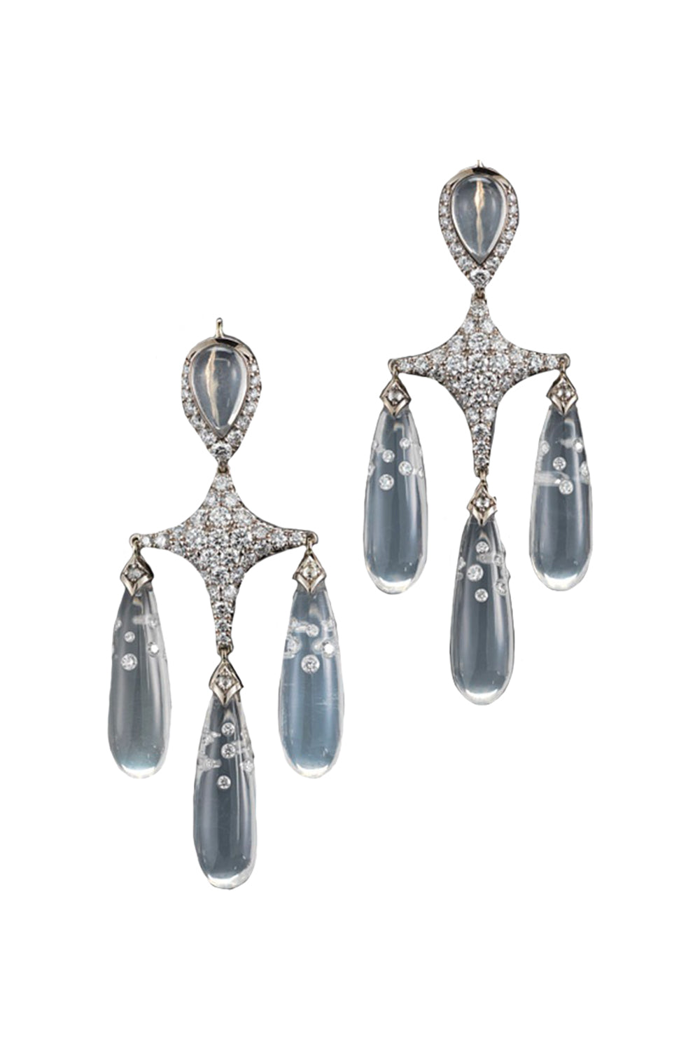 Moonstone Diamond Chandelier Earrings-WHITE GOLD-JEWELRYFINE JEWELEARRING-FRED LEIGHTON