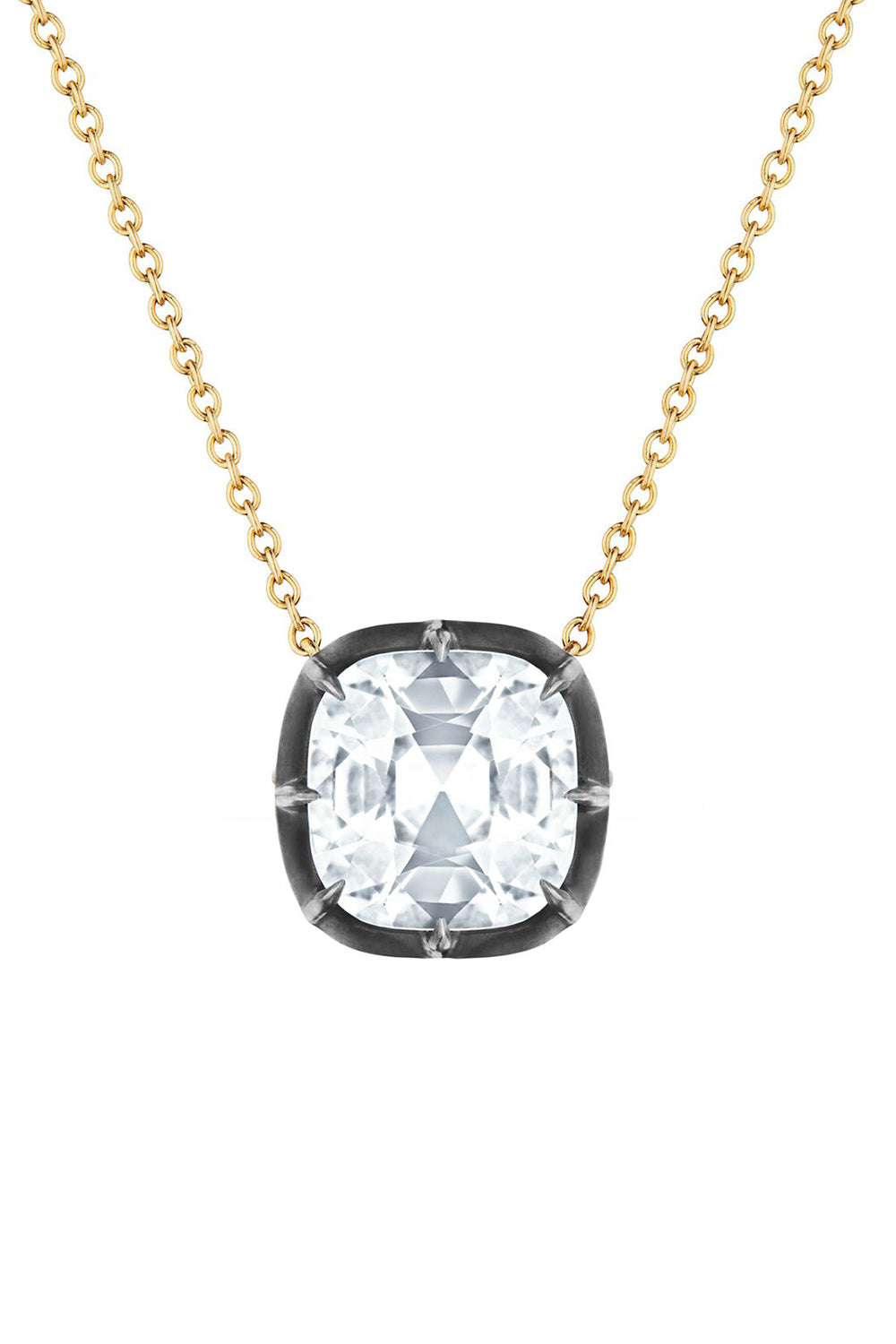 Cushion White Topaz Collet Solitaire Pendant Necklace-YELLOW GOLD-JEWELRYFINE JEWELNECKLACE O-FRED LEIGHTON