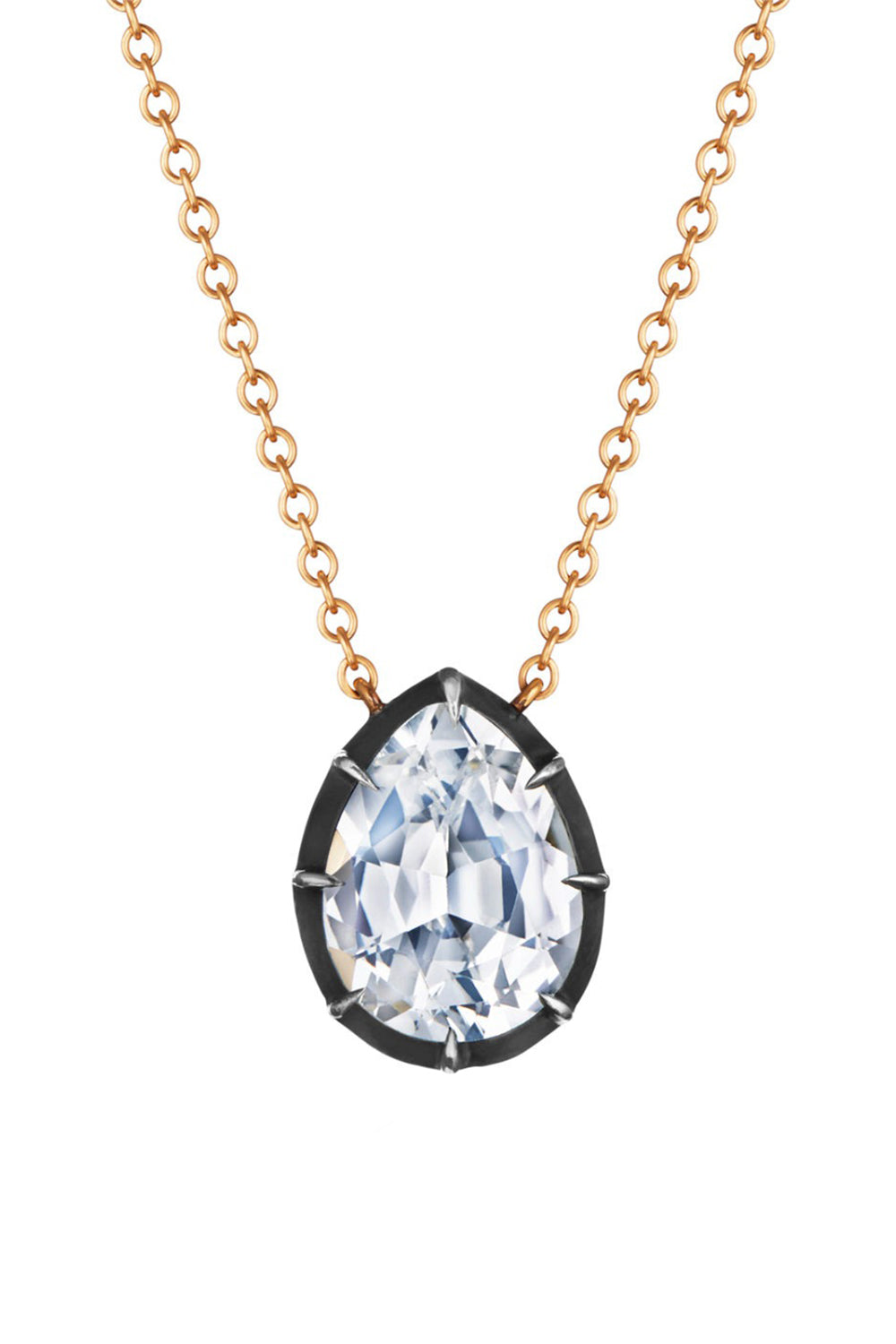 Pear Shape White Topaz Collet Solitaire Pendant Necklace-YELLOW GOLD-JEWELRYFINE JEWELNECKLACE O-FRED LEIGHTON