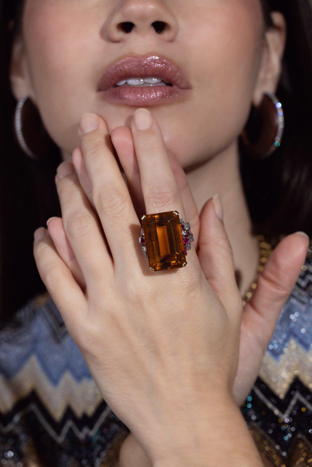 FRED LEIGHTON-Retro Citrine Ring-YELLOW GOLD