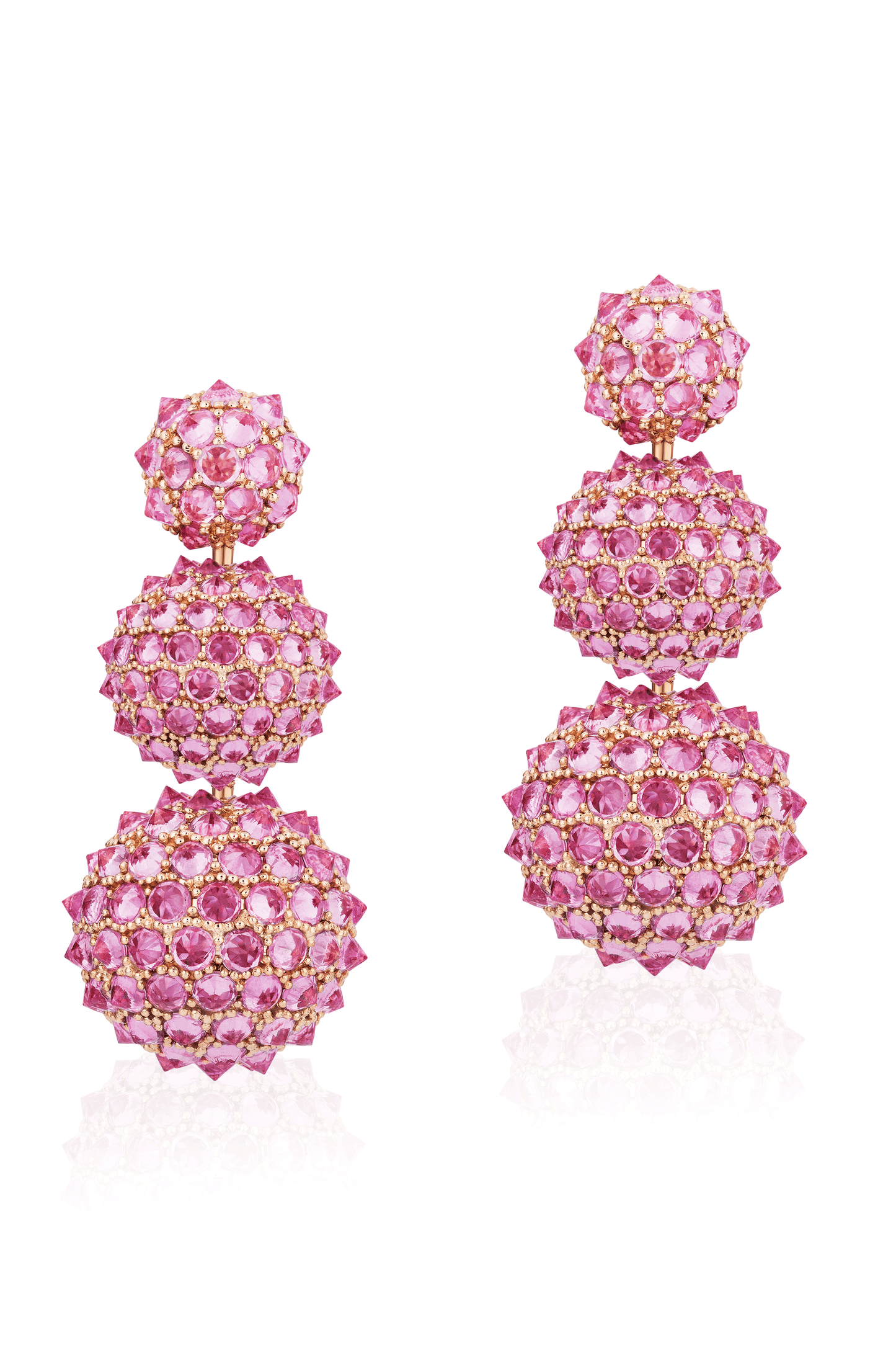 Three Tier Pink Sapphire G-One Earrings-ROSE GOLD-JEWELRYFINE JEWELEARRING-GOSHWARA