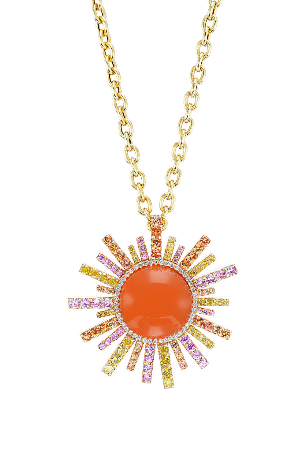 Carnelian Sun Ray Pendant Necklace-YELLOW GOLD-18-JEWELRYFINE JEWELEARRING-GRACE WINFREY