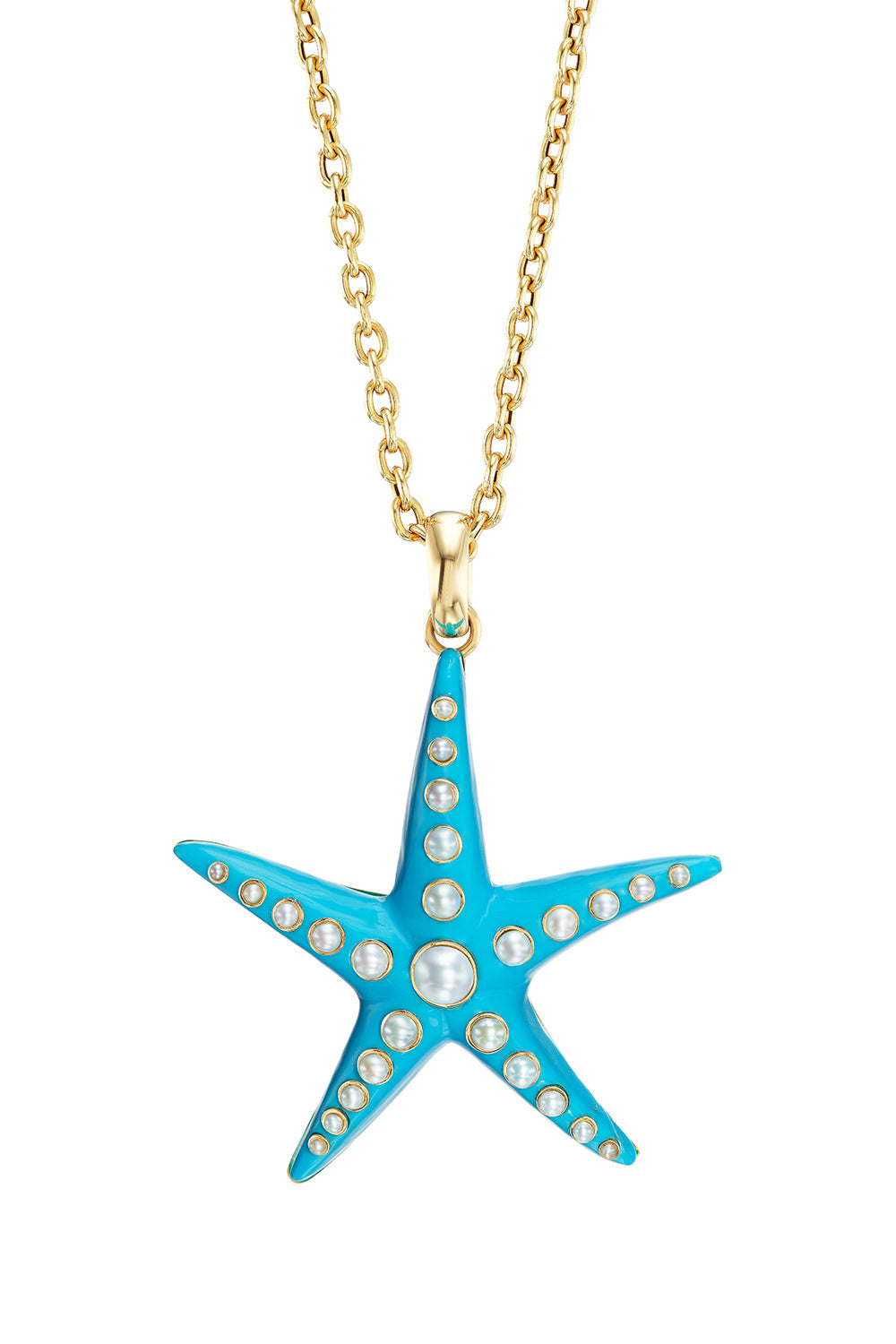 Large Turquoise Starfish Pendant Necklace-YELLOW GOLD-18-JEWELRYFINE JEWELNECKLACE O-GRACE WINFREY