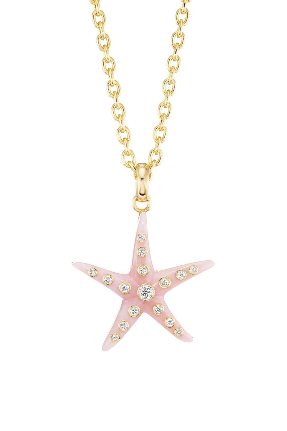 Small Pink Opal Starfish Pendant Necklace-YELLOW GOLD-18-JEWELRYFINE JEWELNECKLACE O-GRACE WINFREY