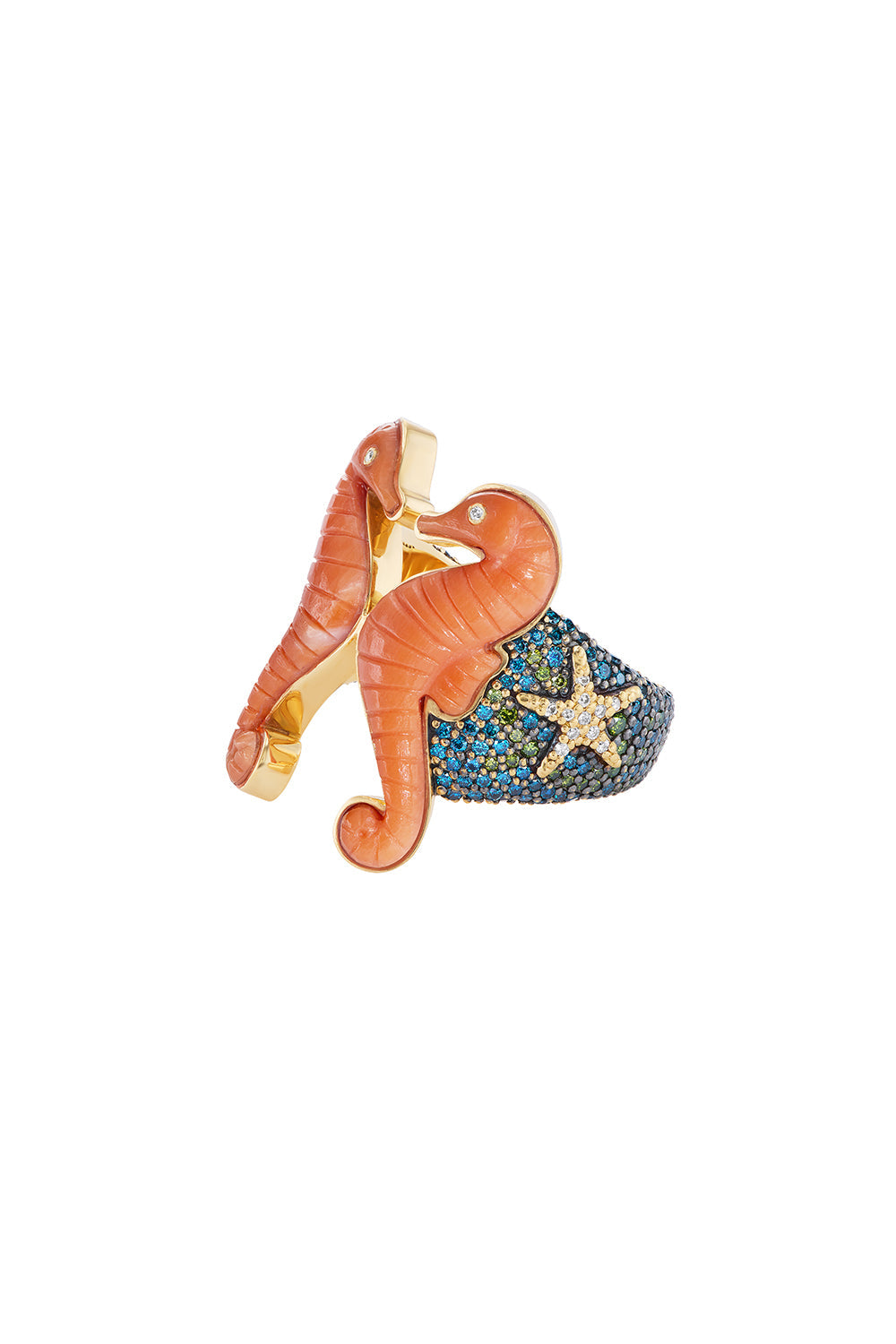 Coral Seahorse Ring-YELLOW GOLD-7-JEWELRYFINE JEWELRING-GRACE WINFREY