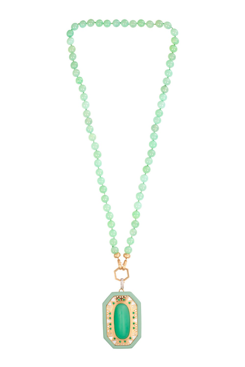 HARWELL GODFREY-Chrysoprase Pendant Bead Foundation Necklace-YELLOW GOLD