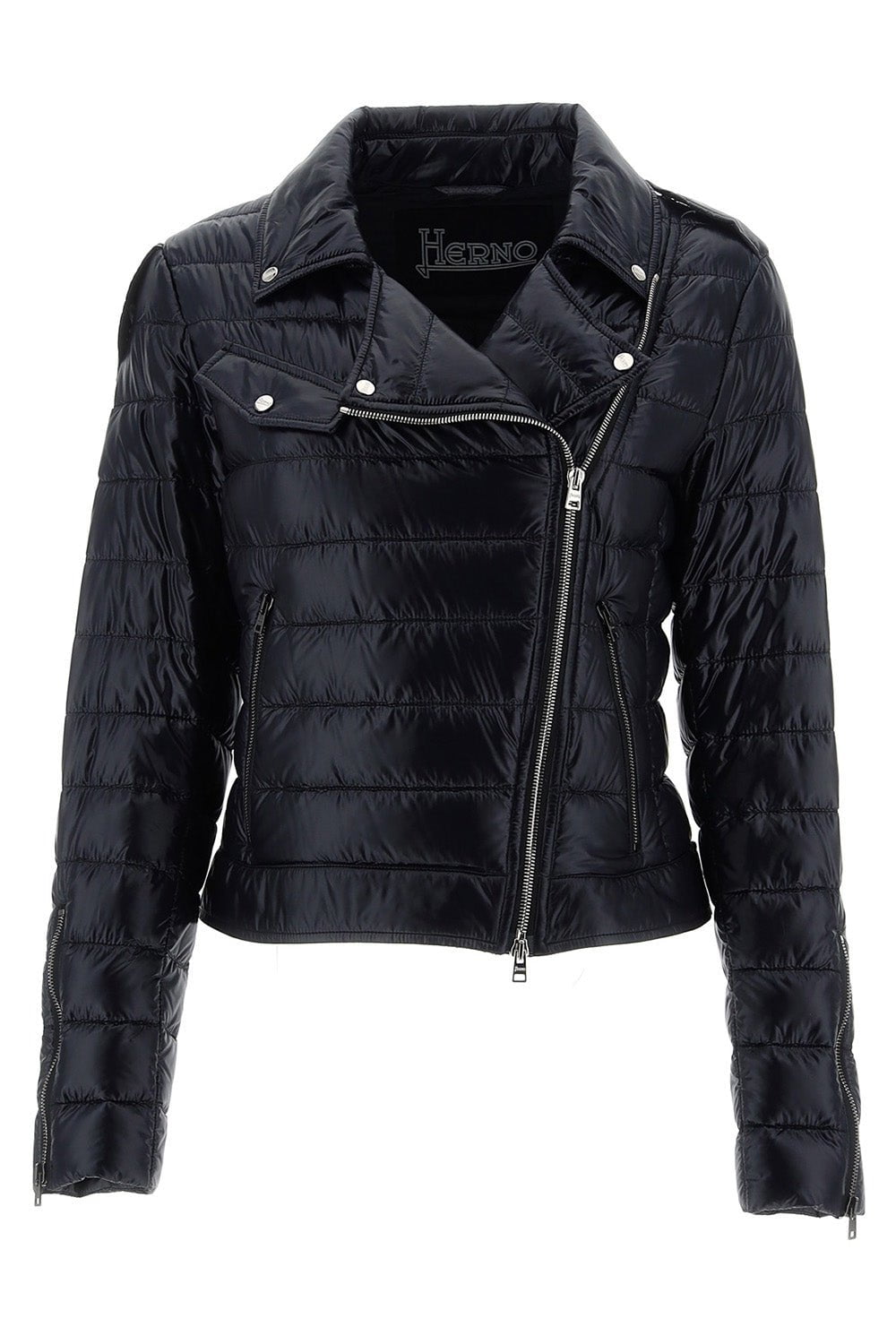 HERNO-Nylon Moto Jacket - Black-