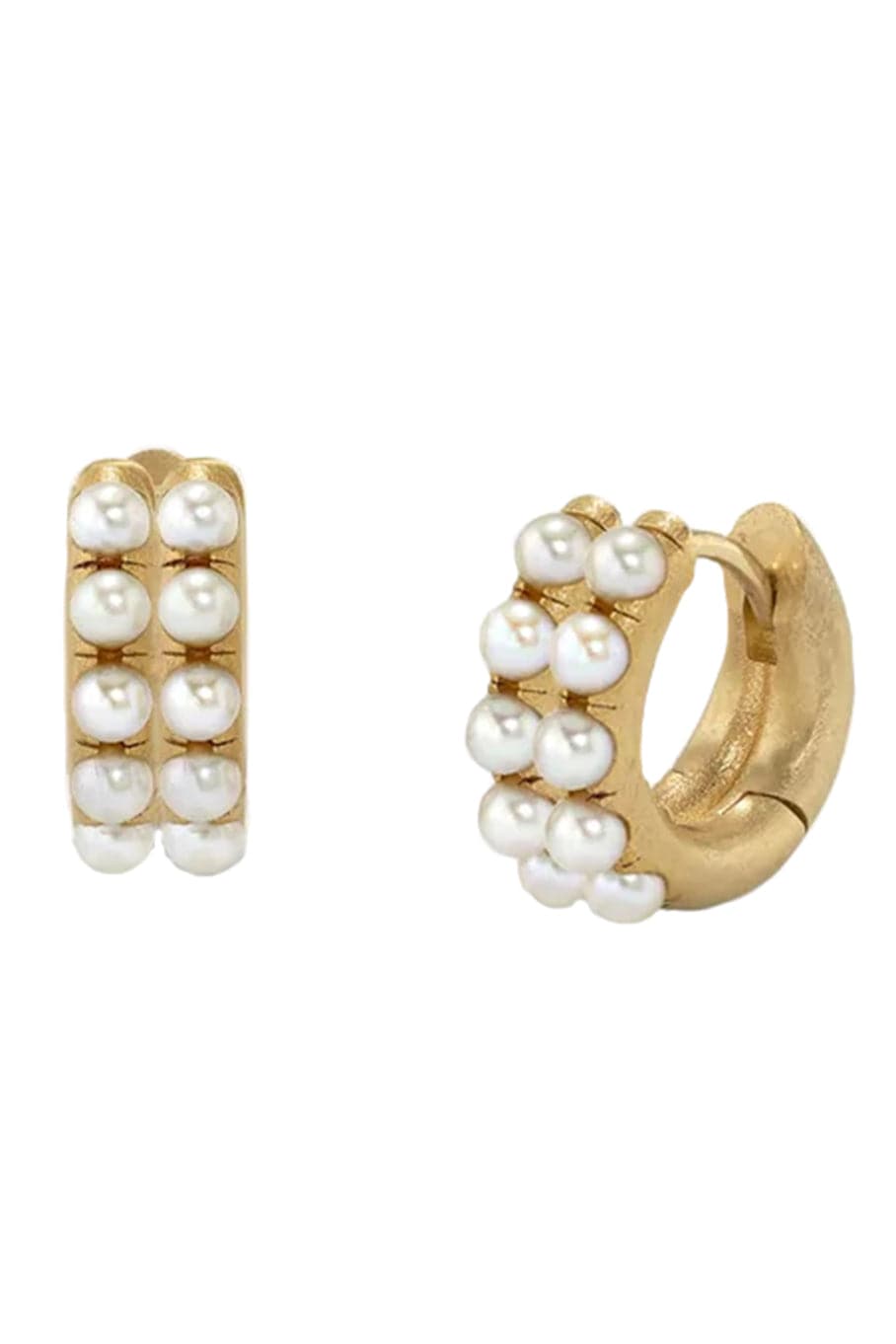 IRENE NEUWIRTH JEWELRY-Double Row Huggies - Akoya Pearl-YELLOW GOLD