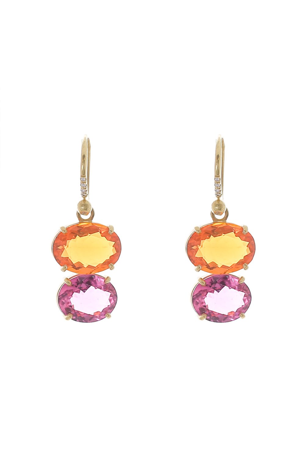 IRENE NEUWIRTH JEWELRY-Gemmy Gem Double Stone Fire Opal Earrings-YELLOW GOLD