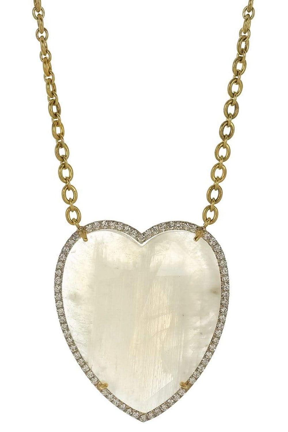 IRENE NEUWIRTH JEWELRY-Rainbow Moonstone and Diamond Heart Necklace-YELLOW GOLD