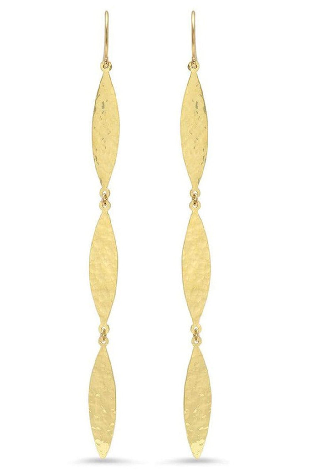 JENNIFER MEYER-3 Hammered Marquise Drop Earrings-YELLOW GOLD