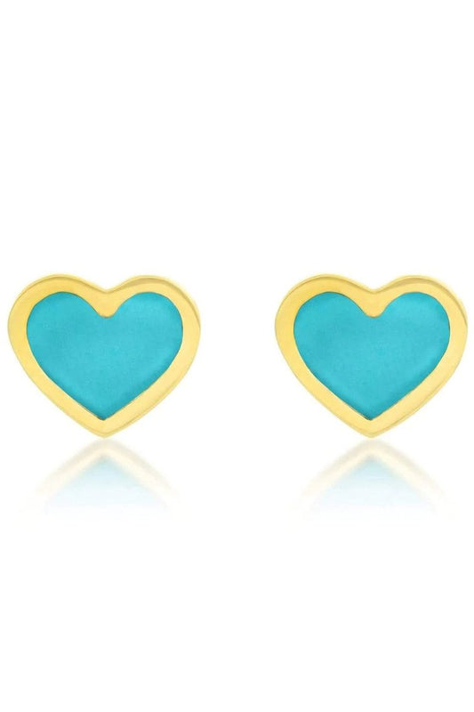 JENNIFER MEYER-XS Turquoise Inlay Heart Studs-YELLOW GOLD