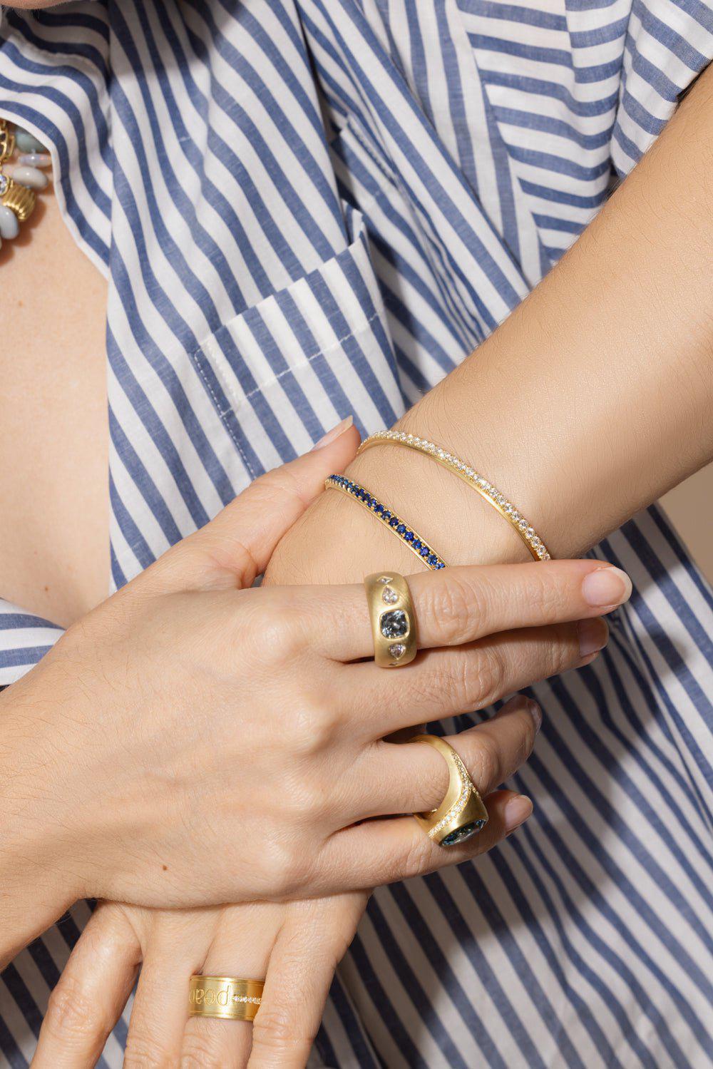 LEIGH MAXWELL-Blue Sapphire Edged Eternity Bracelet-YELLOW GOLD