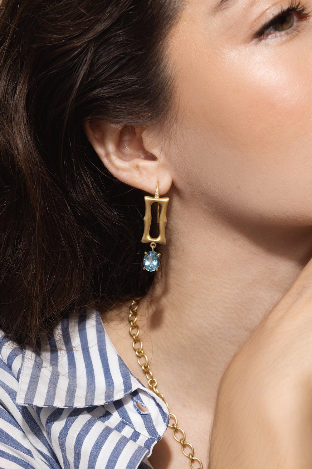 LEIGH MAXWELL-Aquamarine Long Frame Earrings-YELLOW GOLD