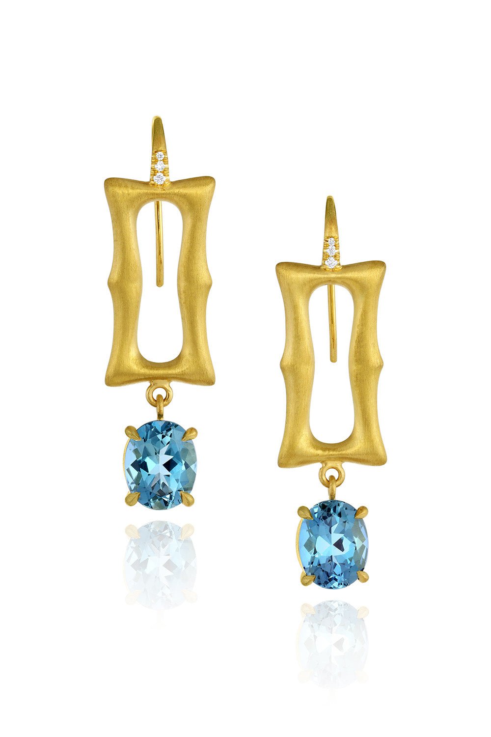 LEIGH MAXWELL-Aquamarine Long Frame Earrings-YELLOW GOLD