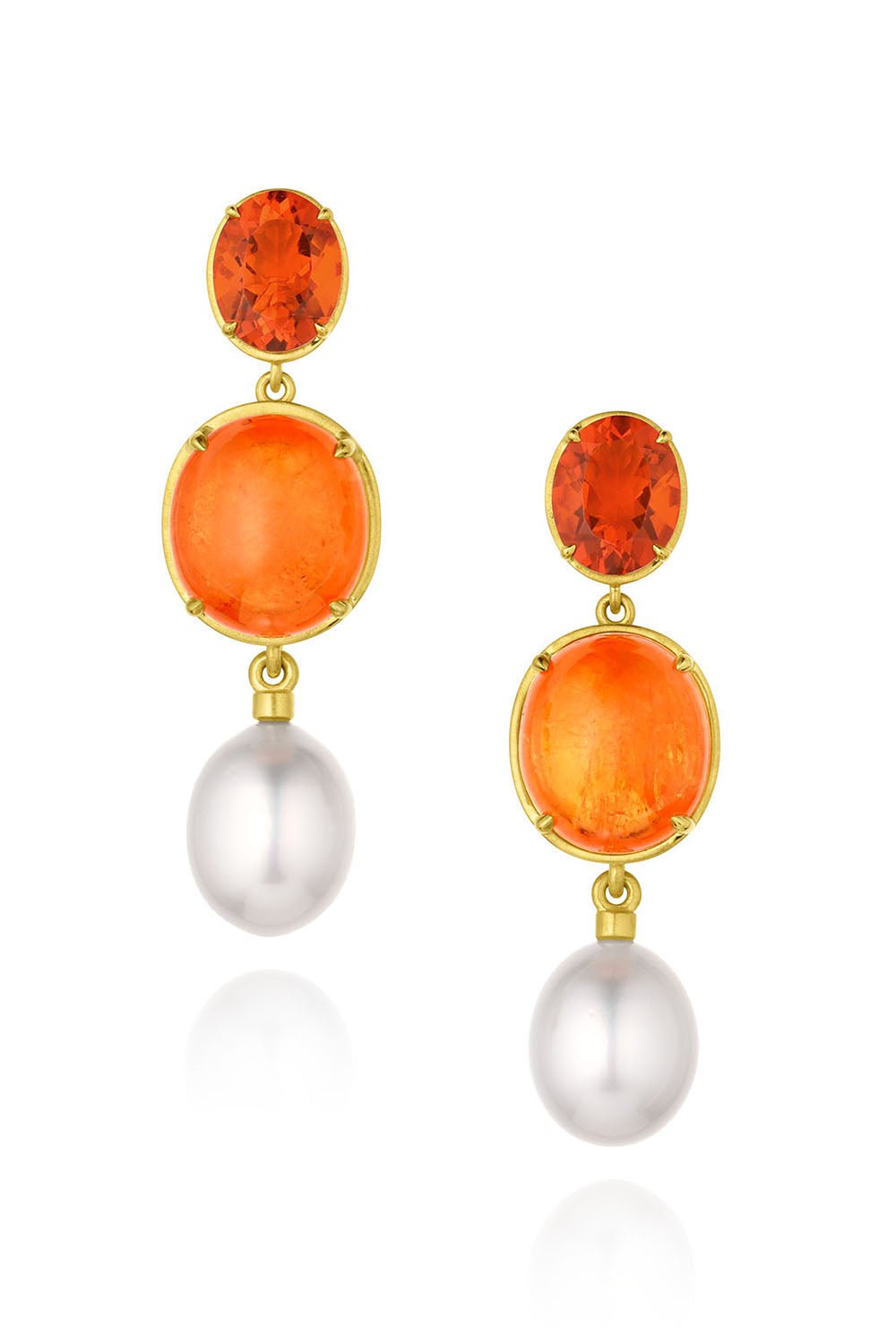 LEIGH MAXWELL-Fire Opal Spessertite Drop Earrings-YELLOW GOLD