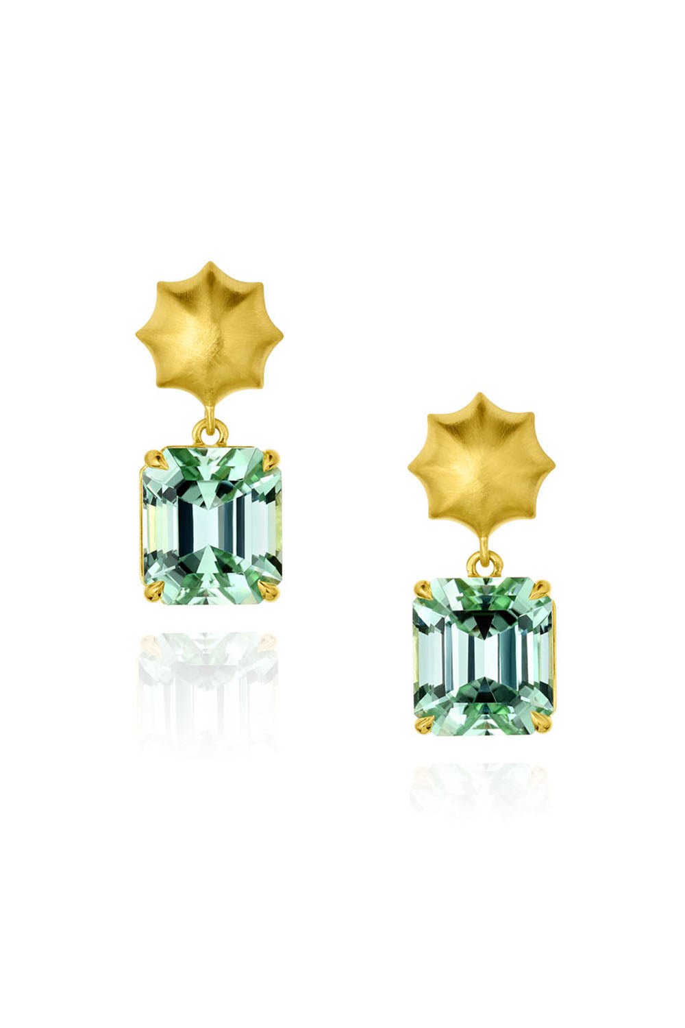 LEIGH MAXWELL-Green Tourmaline Gemmy Wave Topper Earrings-YELLOW GOLD