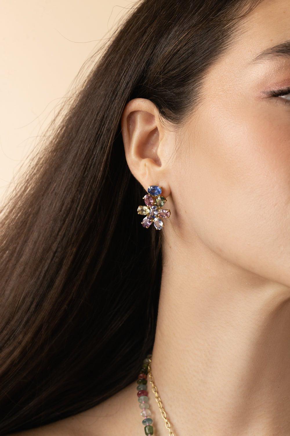 LEIGH MAXWELL-Multi Color Sapphire Celebration Earrings-YELLOW GOLD