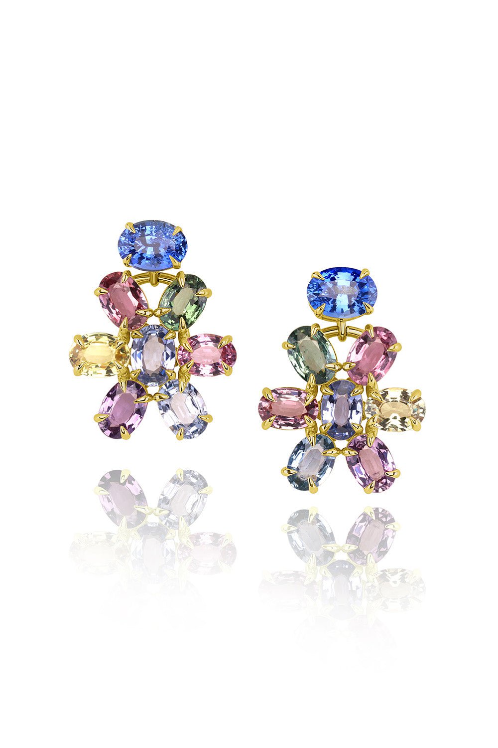 LEIGH MAXWELL-Multi Color Sapphire Celebration Earrings-YELLOW GOLD