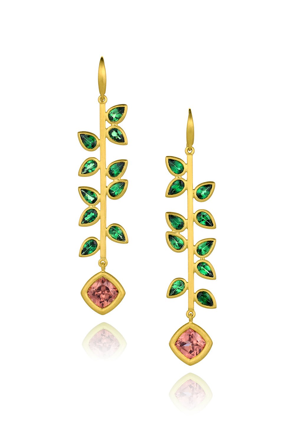 LEIGH MAXWELL-Tsavorite Garnet Rose Zircon Bahari Stick Earrings-YELLOW GOLD