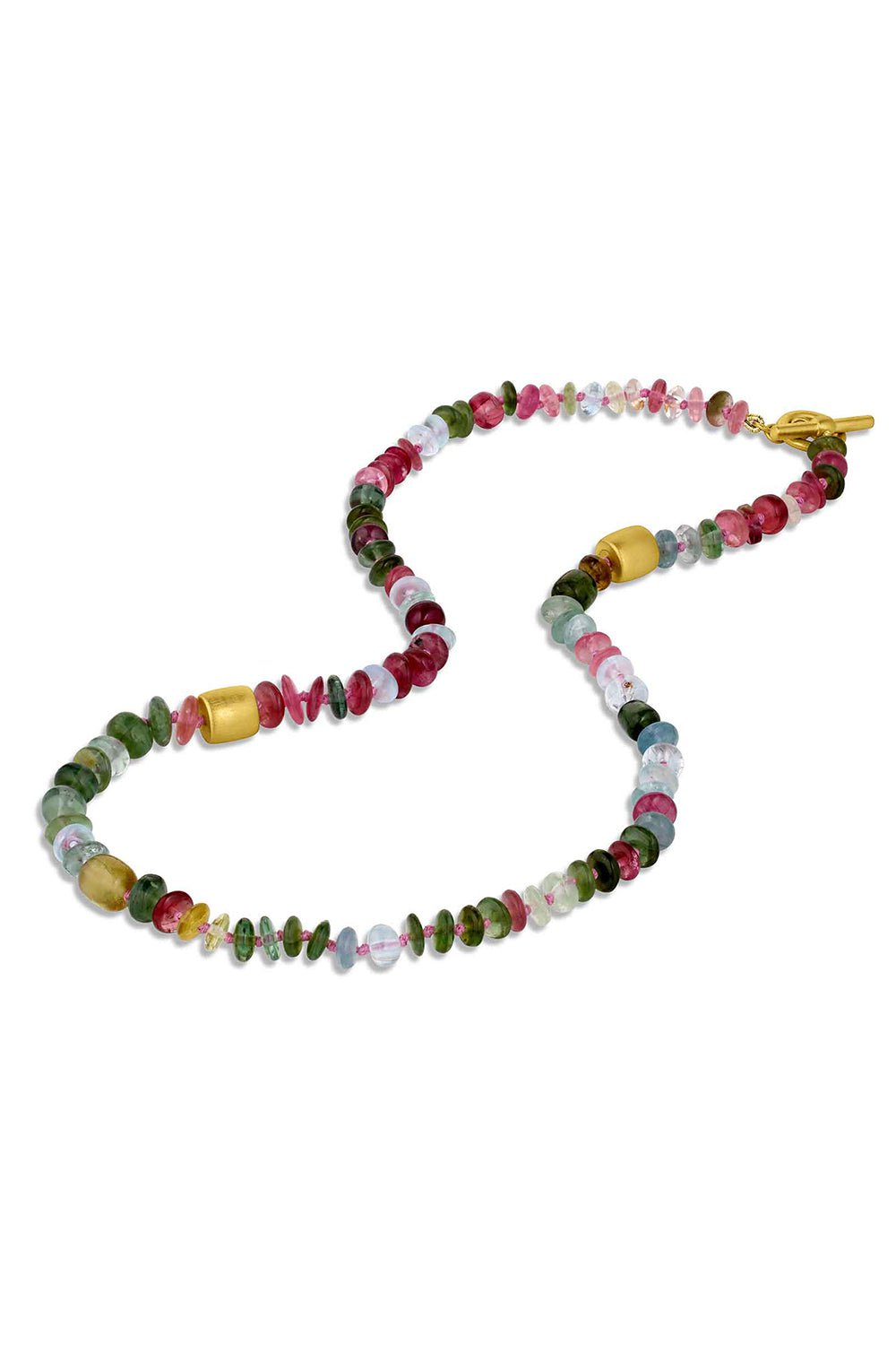 LEIGH MAXWELL-Mixed Gemstone Gold Bead Necklace-YELLOW GOLD