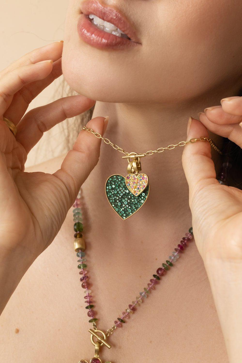 LEIGH MAXWELL-Medium Emerald Heart Pendant-YELLOW GOLD