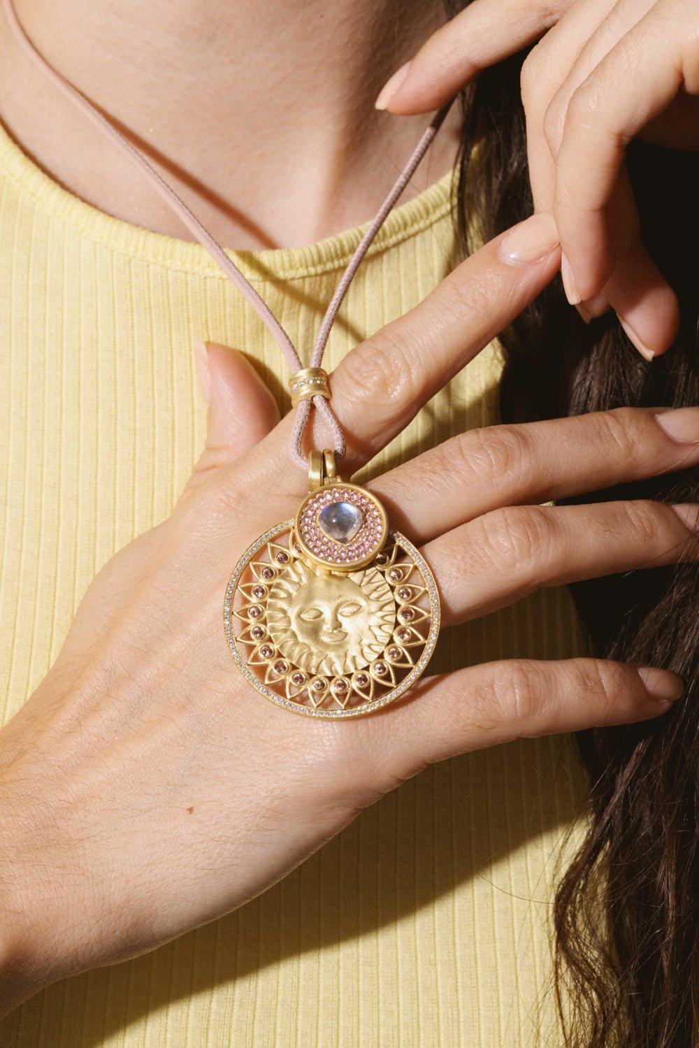 LEIGH MAXWELL-Padparadscha Sapphire Sun Medallion-YELLOW GOLD