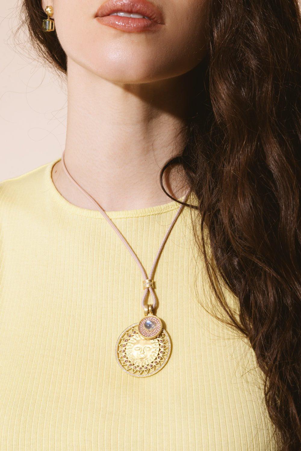 LEIGH MAXWELL-Padparadscha Sapphire Sun Medallion-YELLOW GOLD